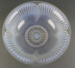 Lalique, an opalescent flared rim fruit bowl with stylised scroll decoration, with moulded capital marks R Lalique France 13" diam. 