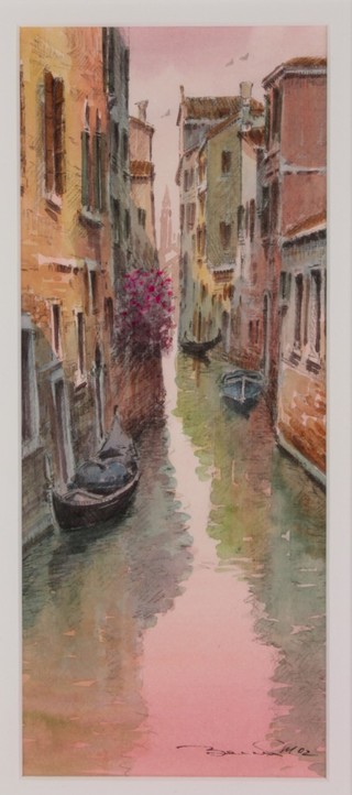 21st Century watercolour, a Venetian canal study, indistinctly signed and dated, 11" x 4 1/2" 