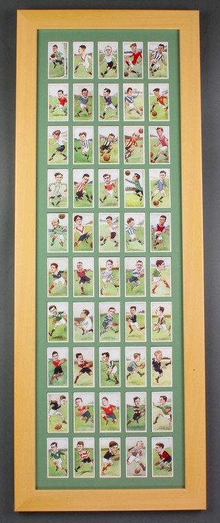Cigarette cards, John Player & Sons - Footballers caricatures by R.I.P  a set of 50 framed and glazed, W D & H O Wills - Rugby Internationals a set of 50 framed and glazed