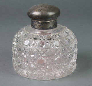 A Victorian silver mounted cut glass inkwell, London 1887 4 1/2" 
