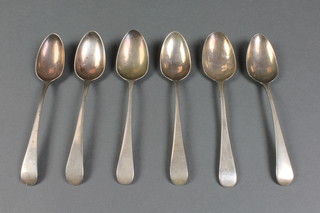 6 George III Old English pattern dessert spoons, mixed dates 188 grams 