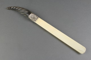 A Victorian ivory silver mounted horn handled page turner, Birmingham 1894, 61" 