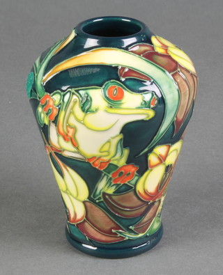 A late 20th Century Moorcroft oviform vase, the green ground decorated with frogs and lizards amongst leaves 4" 