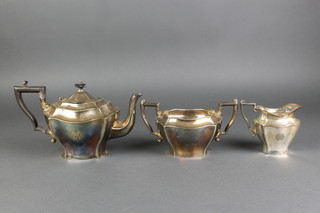 A silver plated quatrefoil tea set, a crumb tray and minor plated items