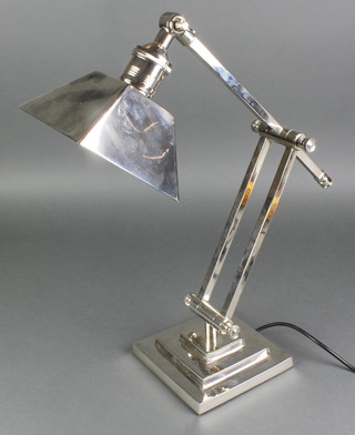 A plated Art Deco style adjustable table lamp on stepped base 