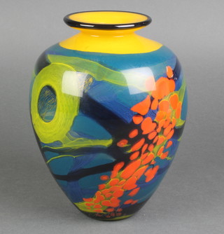 A Nemtoi studio glass oviform vase with freeform decoration 8 1/2" 