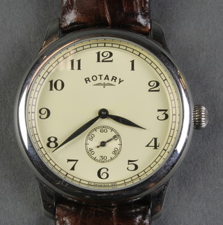 A gentleman's steel cased Rotary wristwatch with seconds at 6 o'clock on a leather strap 
