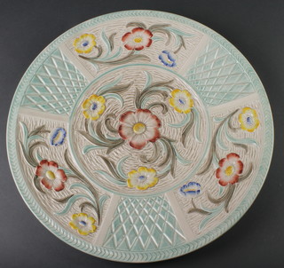 A J Wood Ltd Art Deco polychrome charger decorated with flowers 16" 