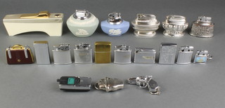 A Wedgwood blue Jasperware table cigarette lighter, a collection of other table lighters