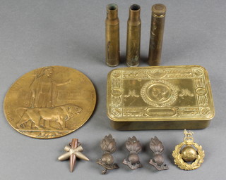 A First World War death plaque to Charles Gardner, a Christmas 1914 tin and minor items 