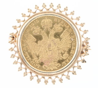 An Austrian 1 ducat gold 1915 in a 14ct mount 