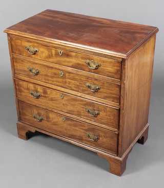 A 19th Century rectangular mahogany chest of 4 long graduated drawers with brass drop handles, raised on bracket feet 30"h x 30"w x 16 1/2"d 