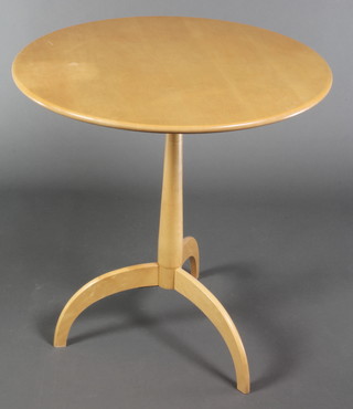 Heals, a circular sycamore pedestal table raised on turned, pillar and tripod supports 29"h x 28" diam. 