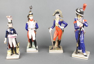 3 Capo di monte porcelain figures of Napoleonic soldiers 1 with sword (f) together with a similar German porcelain figure 
