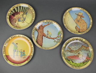 5 Poole Pottery Glen Blaxter plates decorated humorous DIY tales 