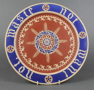 Augustus Pugin, a good Minton ceramic bread plate "Waste not want not" with impressed marks 13 1/2" diam. 