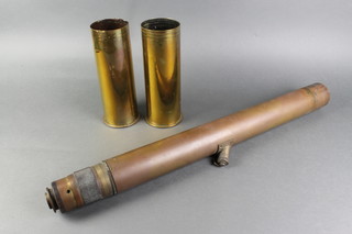 W Ottway & Co., a First World War gun sighting telescope VP5-15 together with 2 Continental brass shell cases