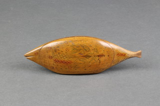 A curious carved wooden snuff box in the form of a fish 5 1/2" 