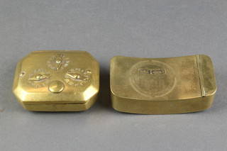 A 19th Century lozenge shaped brass trinket box with game tally indicator to the top, the interior marked W How and W Hampton together with a brass tobacco box with perpetual calendar 