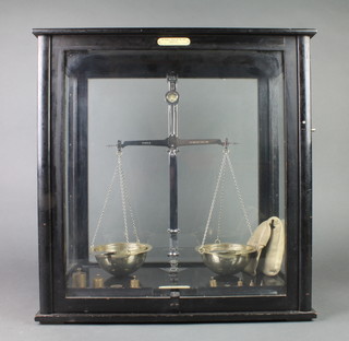 Short & Co Ltd, a pair of chromium plated Class A laboratory scales contained in an ebonised case 