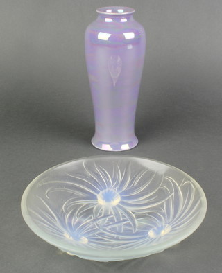 A Moorcroft purple lustre vase, the base impressed Moorcroft together with a BEA Lalique style circular bowl decorated ferns 6 1/2" 