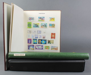 An album of Solomon Islands Bahamas mint stamps to commemorate the 80th birthday of HM Queen Elizabeth Queen Mother, an album of  Faroe Island stamps 1975-2003 and an album of World stamps including Kazakhstan  