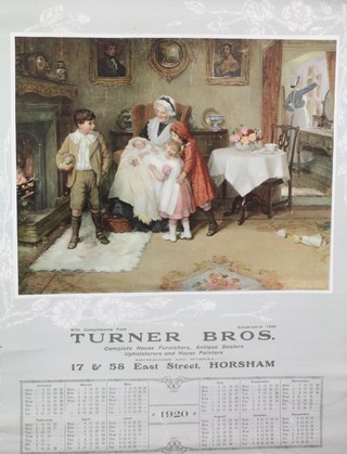 A William Owers of Barrington Road, Stream Bakery, Horsham calendar for 1913 25 1/2" x 17", some creasing, together with a Turner Bros. East Street Horsham calendar for 1920 