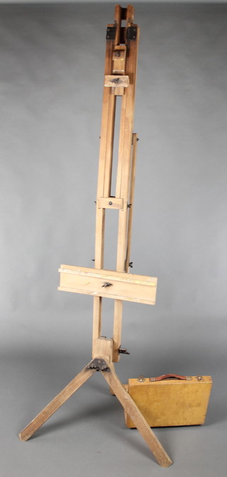 A Winsor & Newton adjustable artists easel together with a paint box 