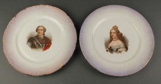 Theodore Haviland Limoges, a pair of porcelain plates with transfer decoration of Marie Therese and Louis XVI 10" diam. 