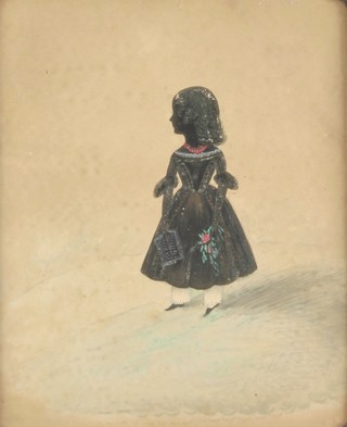 A Victorian silhouette of a standing girl, contained in a rosewood frame 7" x 9 1/2" 