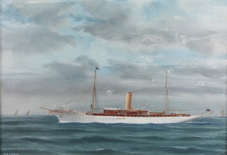 A watercolour drawing of the steam yacht S Y Lorena indistinctly signed and dated to the right hand corner 17" x 25", NB. this yacht was the yacht of the Singer family, together with F G Geisen Alger a black and white photograph of a steam yacht 8" x 11" 