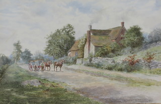 Herbert H Collyer, a pair of watercolour drawings, studies of figures driving a Sussex cart past a cottage 9" x 14" and watermill 9" x 14", 1 is signed and dated 1901 