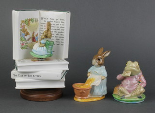 2 Beswick Beatrix Potter figures - Cecily Parsley, Jeremy Fisher and a musical pottery ornament in the form of a stacked pile of Beatrix Potter books 
