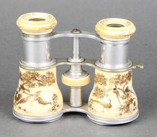 A pair of Shibayama chrome and ivory opera glasses (bottom of the lens is damaged) 
 