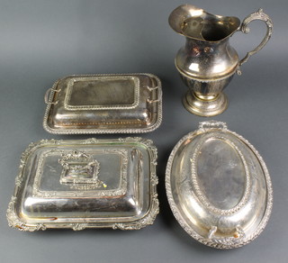 3 silver plated entree sets and a plated jug 