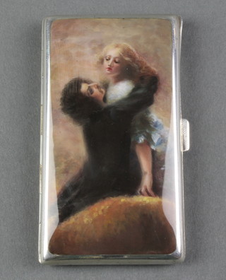 An early 20th Century Continental silver cigarette case, the front decorated with an embracing couple 3 1/2" x 2", 88 grams