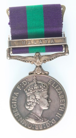 A General Service medal with Malaya bar to 23195791 CFN.A.P. McLeod R.E.N.E 