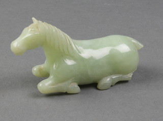 A 19th Century Chinese carved jade figure of a recumbent horse 4" 