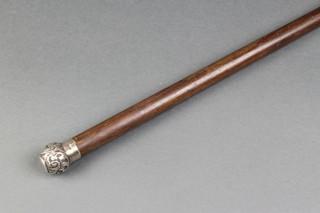 A silver mounted walking cane with silver knop 