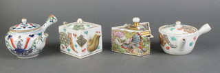 A Chinese miniature porcelain teapot with polychrome decoration 2" and other miniature teapots