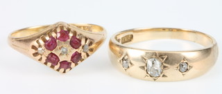 A 15ct yellow gold diamond set gypsy ring size P 1/2 and an 18ct yellow gold ruby and diamond ring size M 1/2