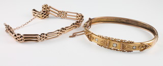A Victorian yellow gold diamond set bangle, a ditto bracelet, gross 17 grames