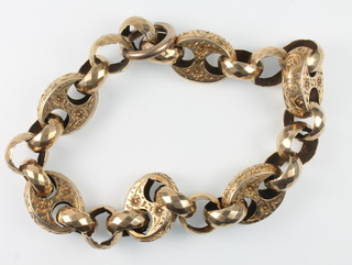 An antique yellow gold hollow link bracelet, 20 grams