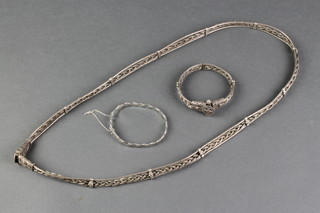 A Persian silver woven necklace, a ditto bracelet and 1 other 