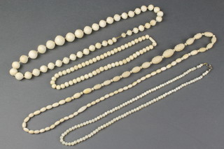 An ivory bead necklace and 3 other necklaces