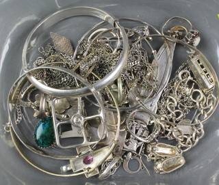 A silver hollow bangle and a quantity of silver jewellery