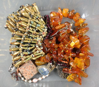 A natural amber necklace and minor costume jewellery