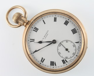 A gentleman's 9ct gold open faced mechanical pocket watch with seconds at 6 o'clock, the dial inscribed J W Benson London 