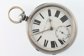 A gentleman's silver cased open faced key wind pocket watch with seconds at 6 o'clock 