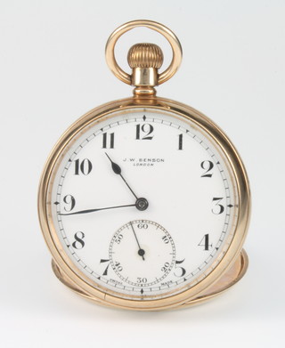 A gentleman's 9ct gold mechanical pocket watch with seconds at 6 o'clock, the dial inscribed J W Benson London 